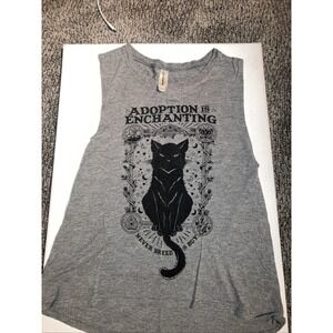 Black Cat Adoption Is Enchanting Graphic Tee Tank Gray Size Sm Wiccan LN! Hi-Lo